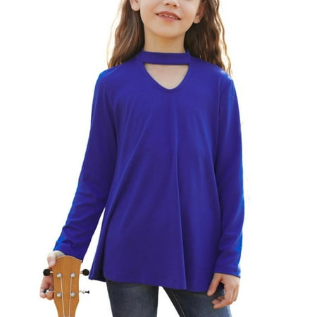

SYNPOS 4-13T Girls Shirts Casual Basic Long Sleeve Crewneck Color Block Tunic Tee Tops Blouse