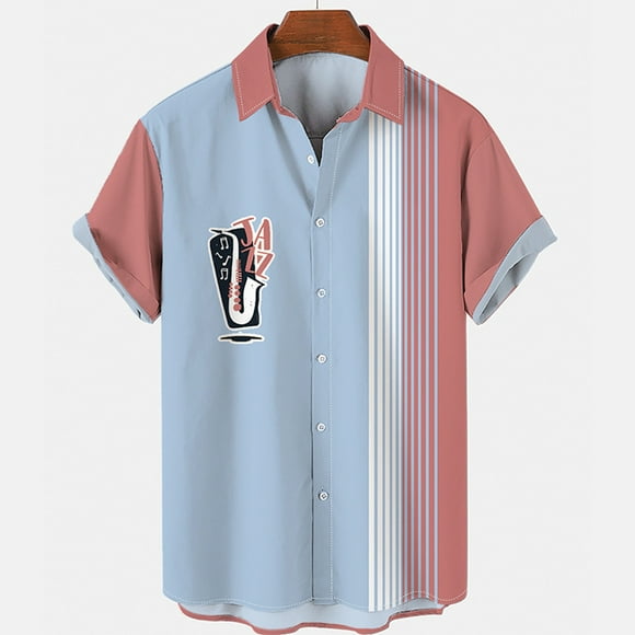 Xysaqa Mens Hawaiian T-Shirts, Men's Shirts Short Sleeve Button Up Shirts Music Graphic Tee Shirts for Men, Summer Beach Shirts for Men Teen Boys S-3XL