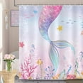 thumbnail image 2 of Pink Blue Mermaid Tail Shower Curtain for Gils Bathroom Ocean Themed Fantasy Style Decorative Bath Curtain 72 x 72 Inch Polyester Fabric Waterproof Bathroom Curtain with 12 Hooks, 2 of 6