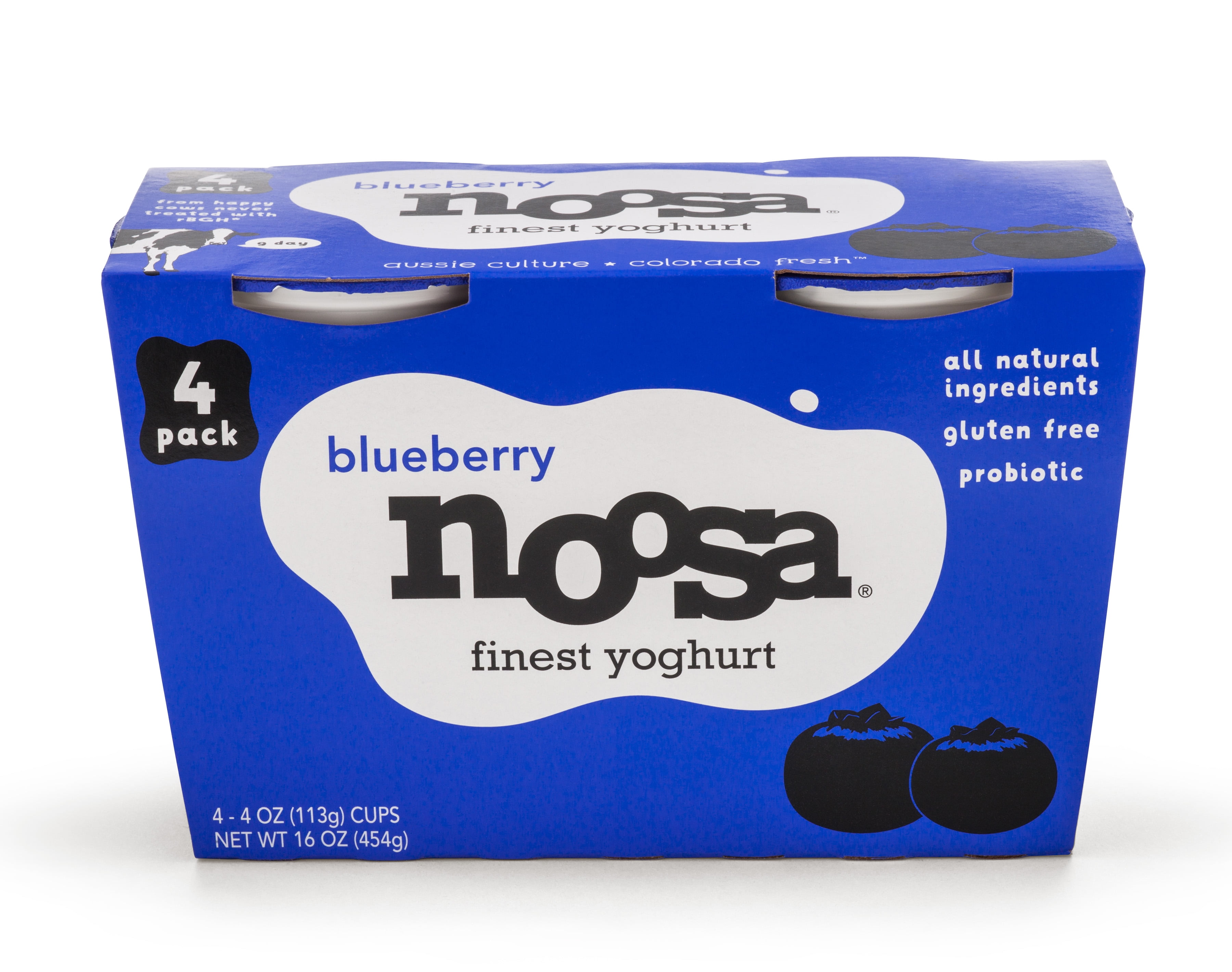 Noosa Yoghurt, Whole Milk Yogurt, Velvety Smooth & Creamy, Blueberry, 4 oz, Pack of 4