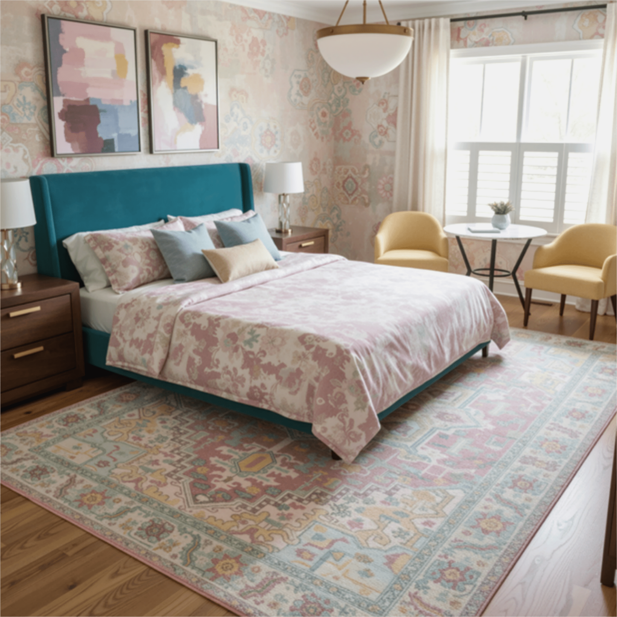 Kokia 9x12 Vintage Oriental Area Rug for living Room, Pink and Orange Low Pile Stain Resistant Non-Slip Washable Rug for Bedroom with Distressed Medallion Pattern