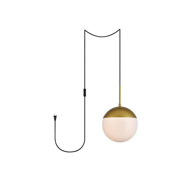 Living District LDPG6036BR Eclipse 1 Light Brass Plug-In Pendant with Frosted White Glass