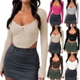 thumbnail image 3 of Spice Qirls T-Shirt Knit Sweater Threaded Top V-Neck Long Sleeve Shirt, 3 of 8