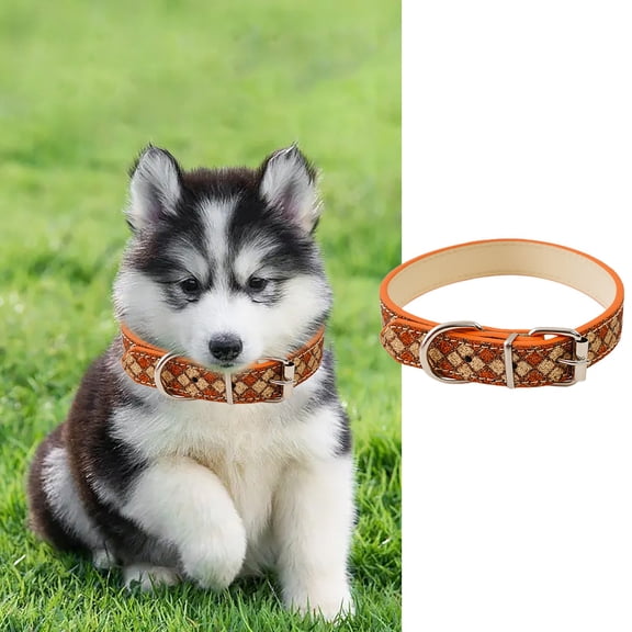 Reflective Instagram Wind Leather Check Pet Collar for Cats and Small Dogs with Glowing Light Ring