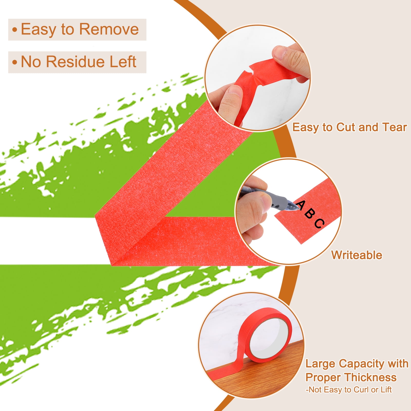 Uxcell Painters Tape, 4 Roll 22 Yard x 2 Inch Multi-Surface Adhesive No Residue Masking Master Tape, Red