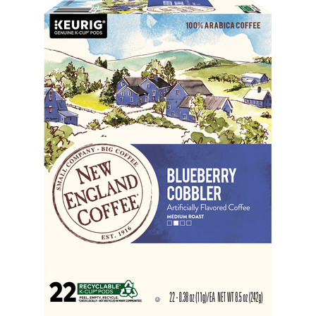 New England Coffee Blueberry Cobbler Blend Medium Roast, Keurig K-Cup Coffee Pods, 22 Count Box