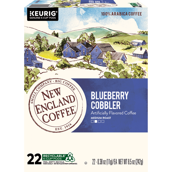 New England Coffee Blueberry Cobbler Blend Medium Roast, Keurig K-Cup Coffee Pods, 22 Count Box