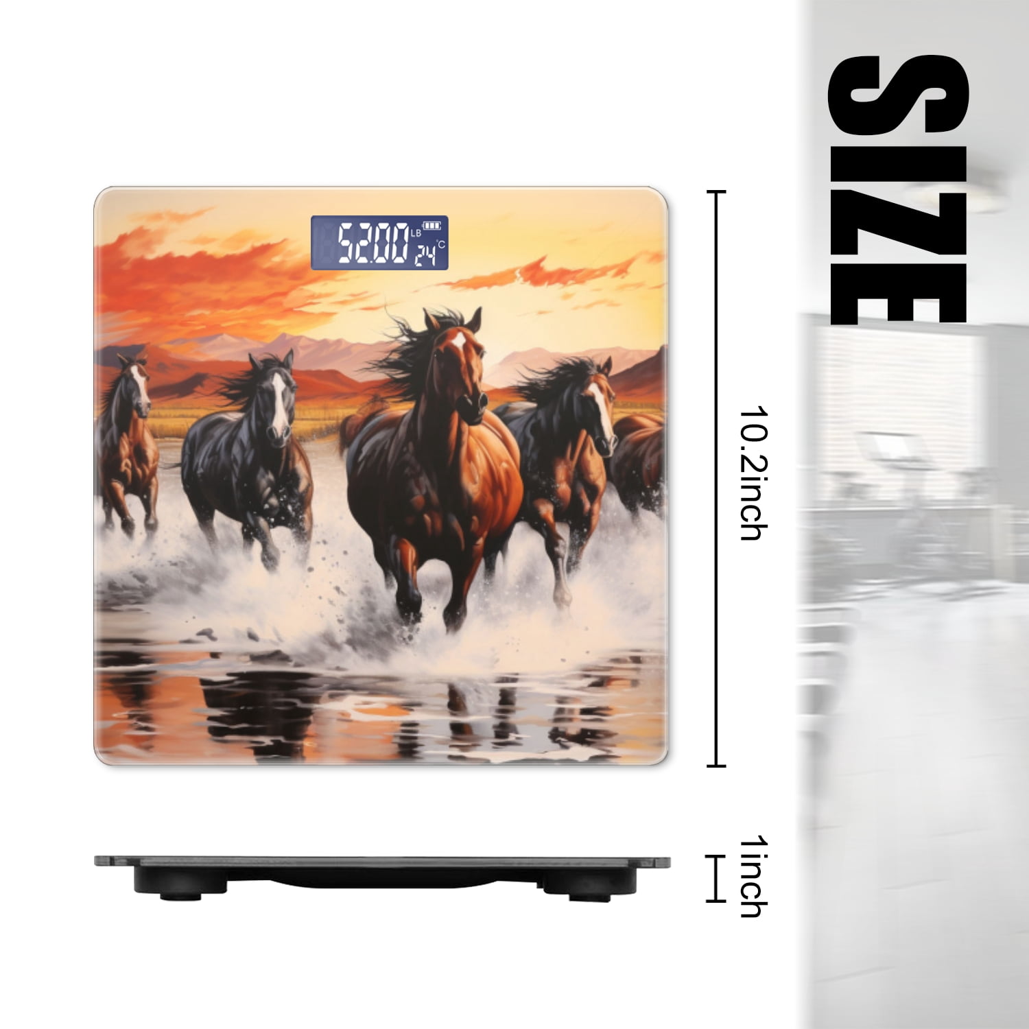 Bathroom Scale, Highly Accurate Digital Body Scale,Precisely Measures Weight up to 400 lbs-Black And Chestnut Horses Running Through The Wate At Sunset