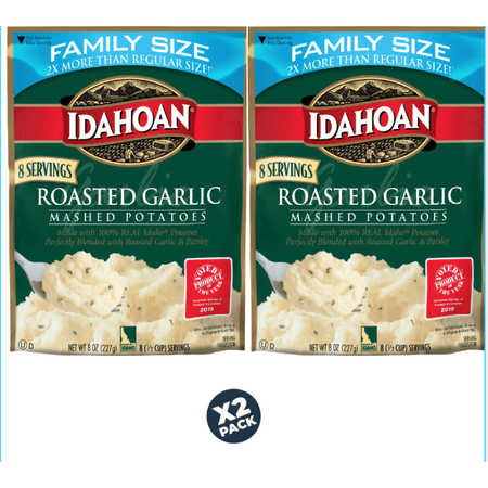 Idahoan Roasted Garlic Mashed Potatoes Family Size  8 oz Pouch pack of 2 Real Idaho Potatoes and Holiday Thanksgiving Christmas Dinner