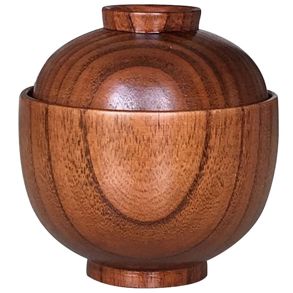 Dytern wood bowls Wooden Bowl with Lid Miso Soup Bowl Rice Bowl Serving Bowl Wood Tableware,3.94"X3.54"X3.54"