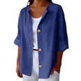thumbnail image 2 of Gauze Shirts for Women Linen Clothing for Women Hawaii Shirts Flowy Tops for Women Lapel Work Blouses Breathable Summer Linen Tops Linen Shirts for Women Collared Casual Blouses, 2 of 9