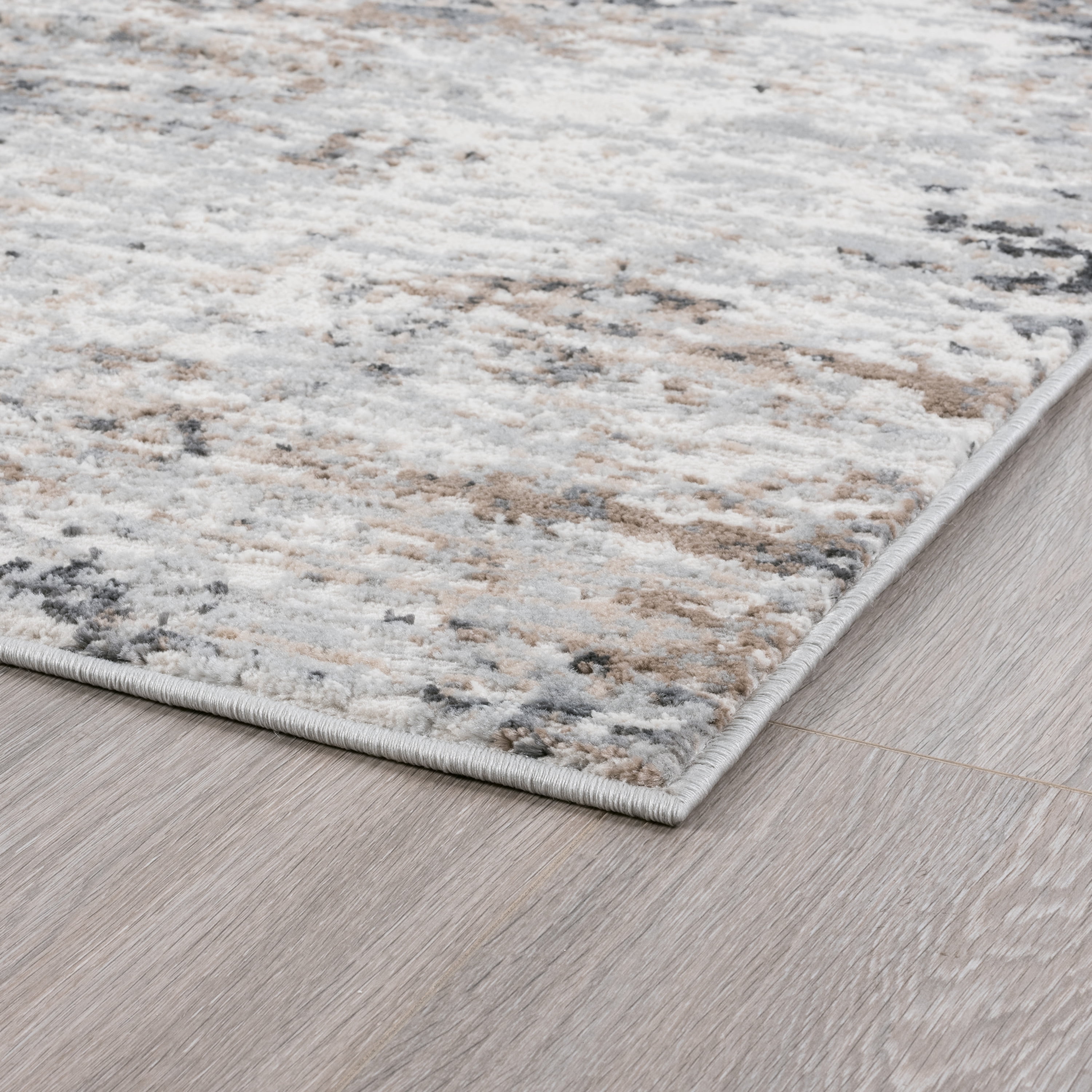 Yardley Distressed Contemporary Abstract Gray, Beige Indoor Area Rug, 4' x 5'