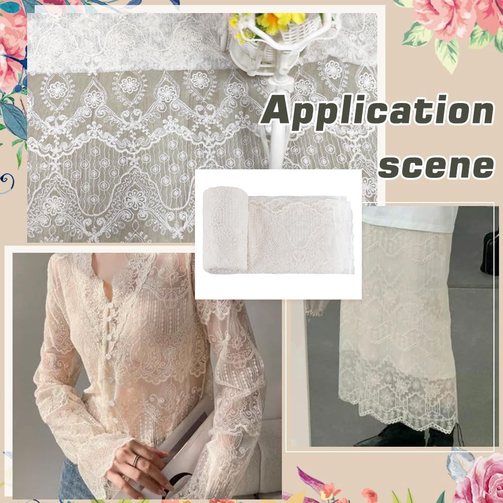 3 Yards Nylon Lace Fabric Clothing Accessories Flower Pattern Black 1740x0.2mm