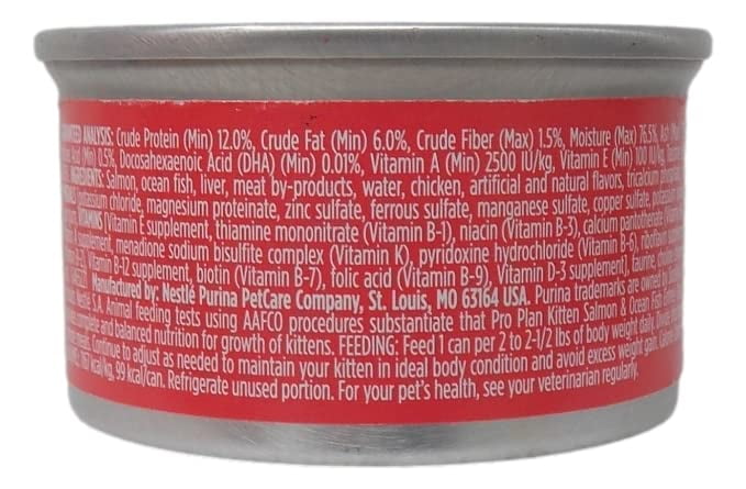 Purina Pro Plan Wet Kitten Cat Food Entree 3 Flavor 6 Can: (2) Salmon Ocean Whitefish, (2) Chicken & Liver, and (2) Ocean Whitefish Tuna (3 Ounces) MerlinsMart Zine + Catnip Toy
