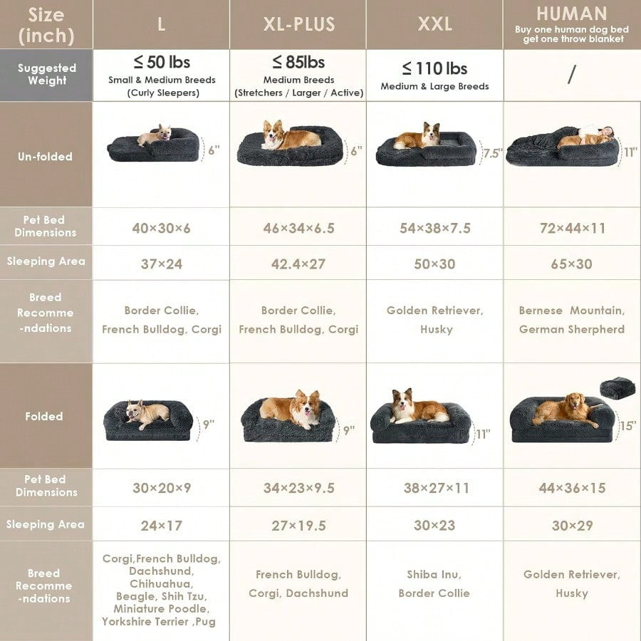Human Dog Bed For Foldable XXL Dog Bed Faux Fur Fluffy Pet Couch Bed Orthopedic Calming Memory Foam Big Pet Bed Washable Pet Sofa Bed With NonSlip Bottom Dark Grey 54x38x7.5