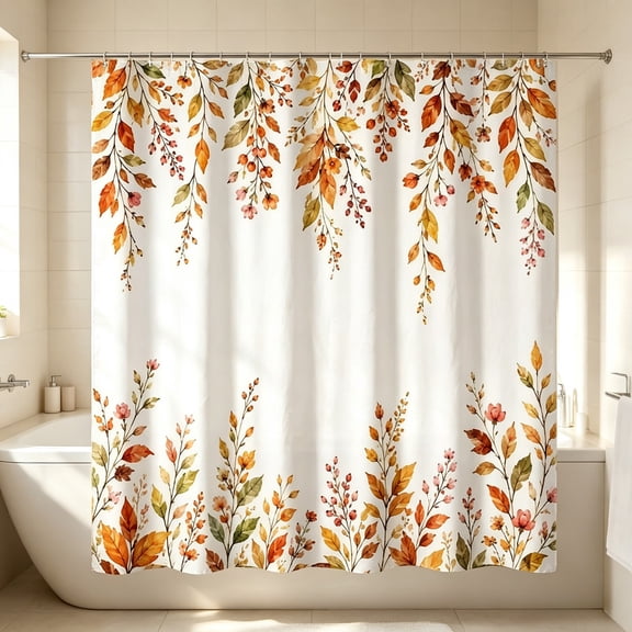 Fall Botanical Shower Curtain Water Repellent Bathroom Shower Curtain with Reinforced Grommet Hooks Farmhouse Autumn Leaf Shower Liner for Thanksgiving Shower Stall Home Bathroom Decor