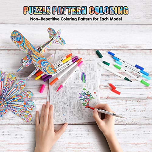 BEARUN 3D Coloring Puzzle Set Arts and Crafts for Girls and Boys Age 6 7 8 9 10 11 12 Year Old Fun Educational Painting Crafts Kit with Supplies