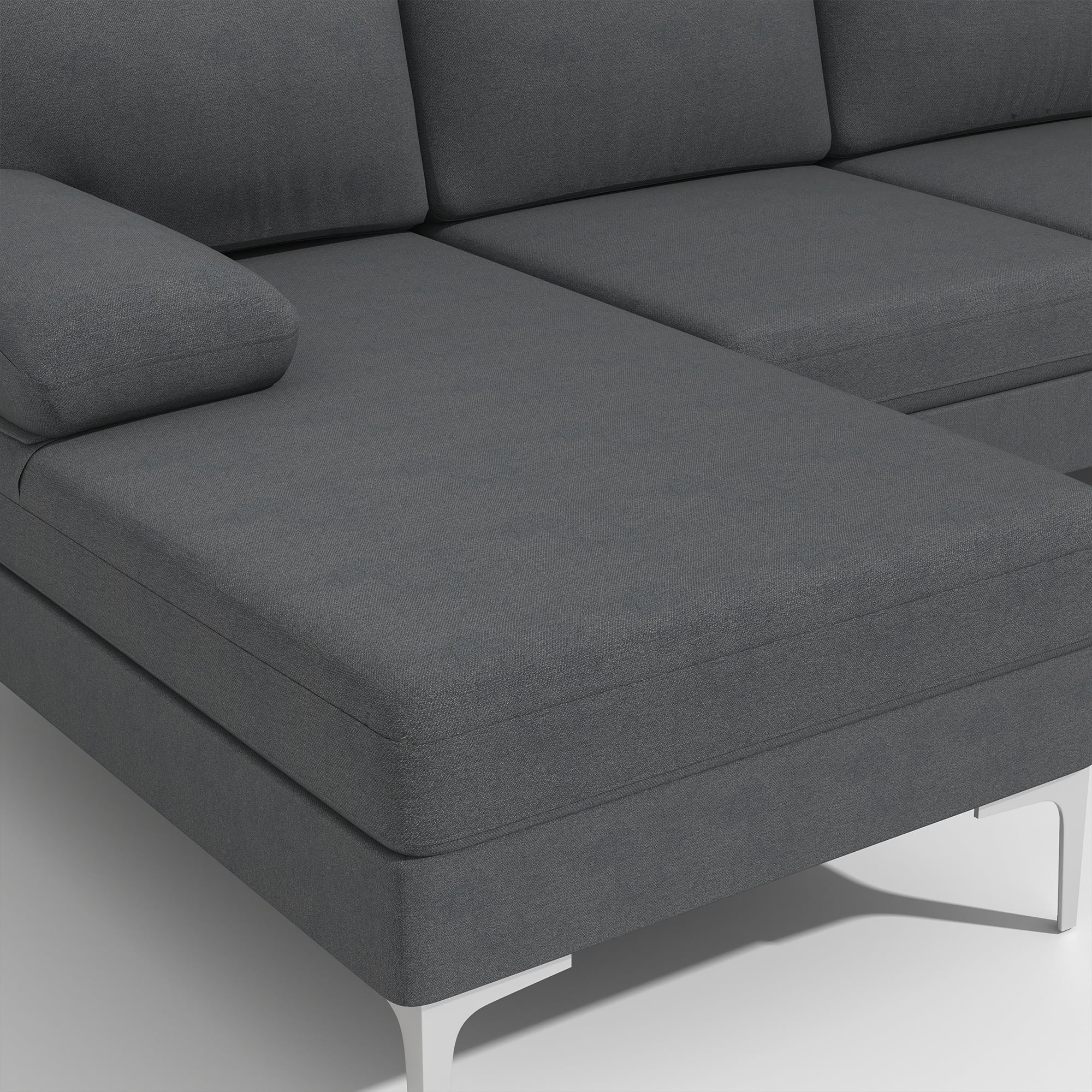 Kadyn U-Shaped Fabric with Two Imperial Concubine Iron Feet 4 Seats Indoor Modular Sofa, Sofa Couch for Living Room, Dark Gray