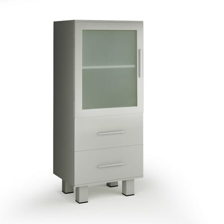Gymax Wood Floor Cabinet Storage Unit Organizer Stand Chest Glass