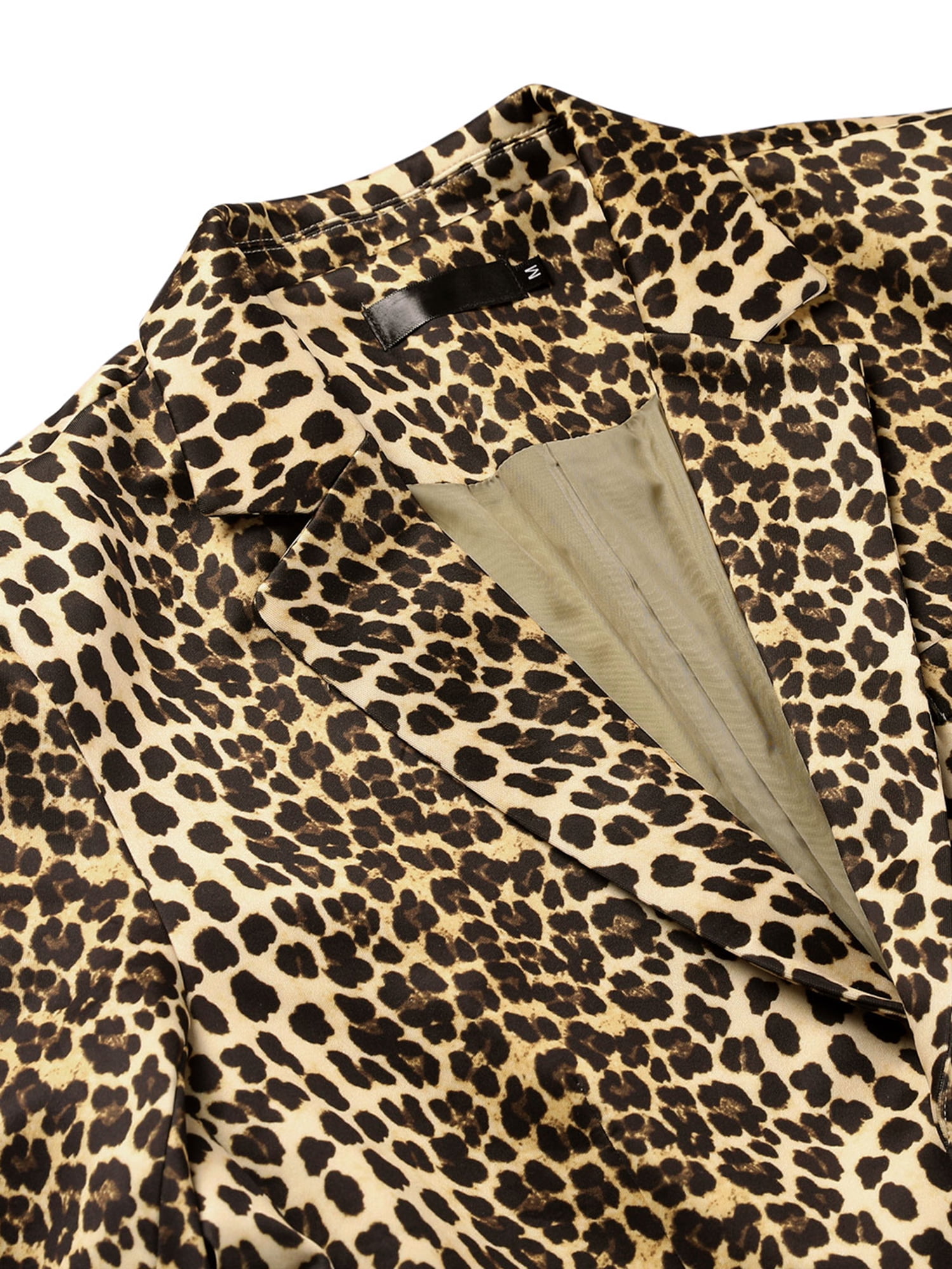 Unique Bargains Men's Leopard Animal Print Notched Lapel Slim Fit Blazer L Yellow Black