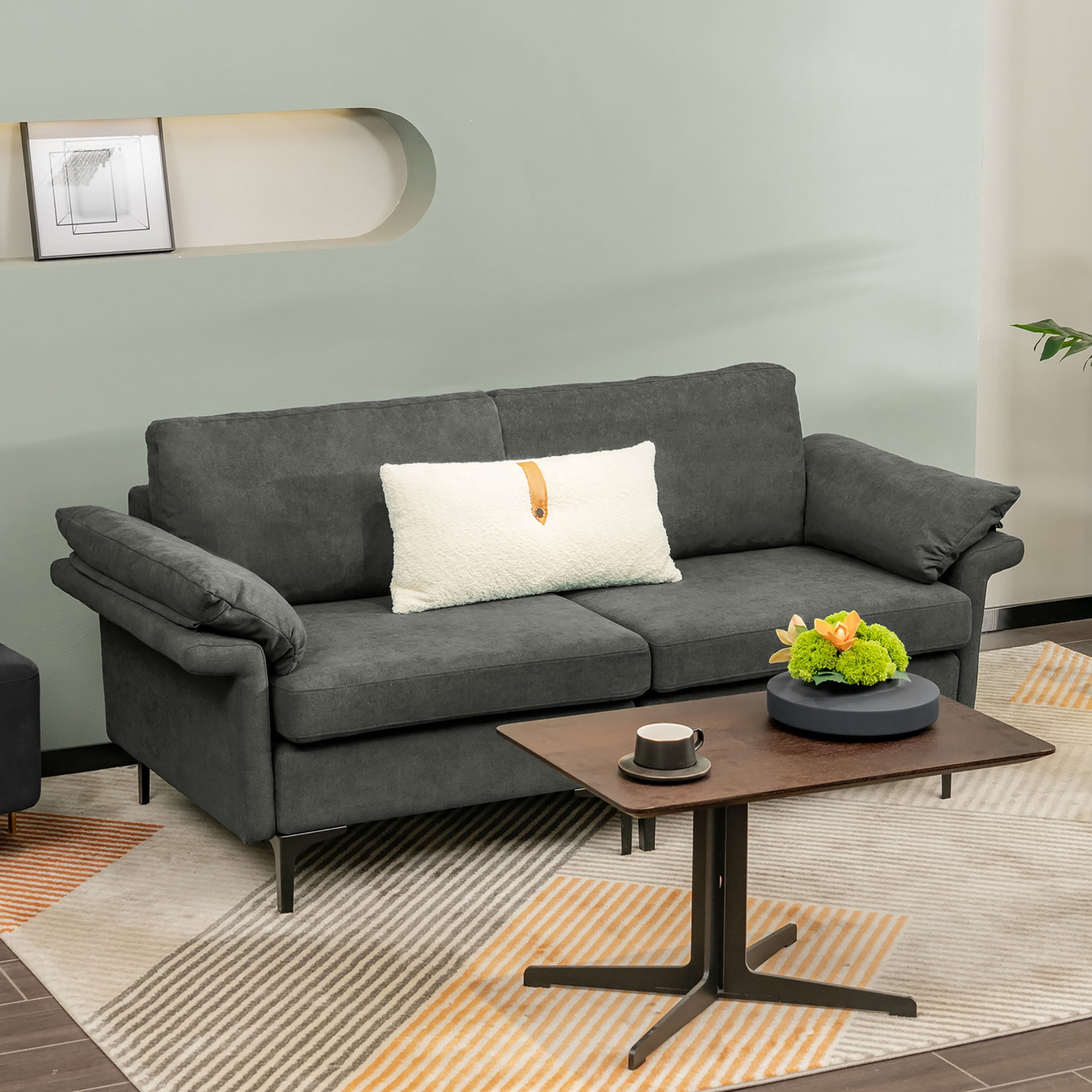 Costway Modern Loveseat Fabric 2-Seat Sofa Couch for Small Space with Metal Legs Grey