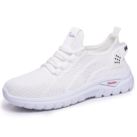 YOUYEDIAN Womens Orthopedic Shoes Arch Support Non Slip Slip on Golf Shoes Lightweight Knitted Mesh Stretch Volleyball Shoes Soft 2026 New Orthopedic Shoes (White)