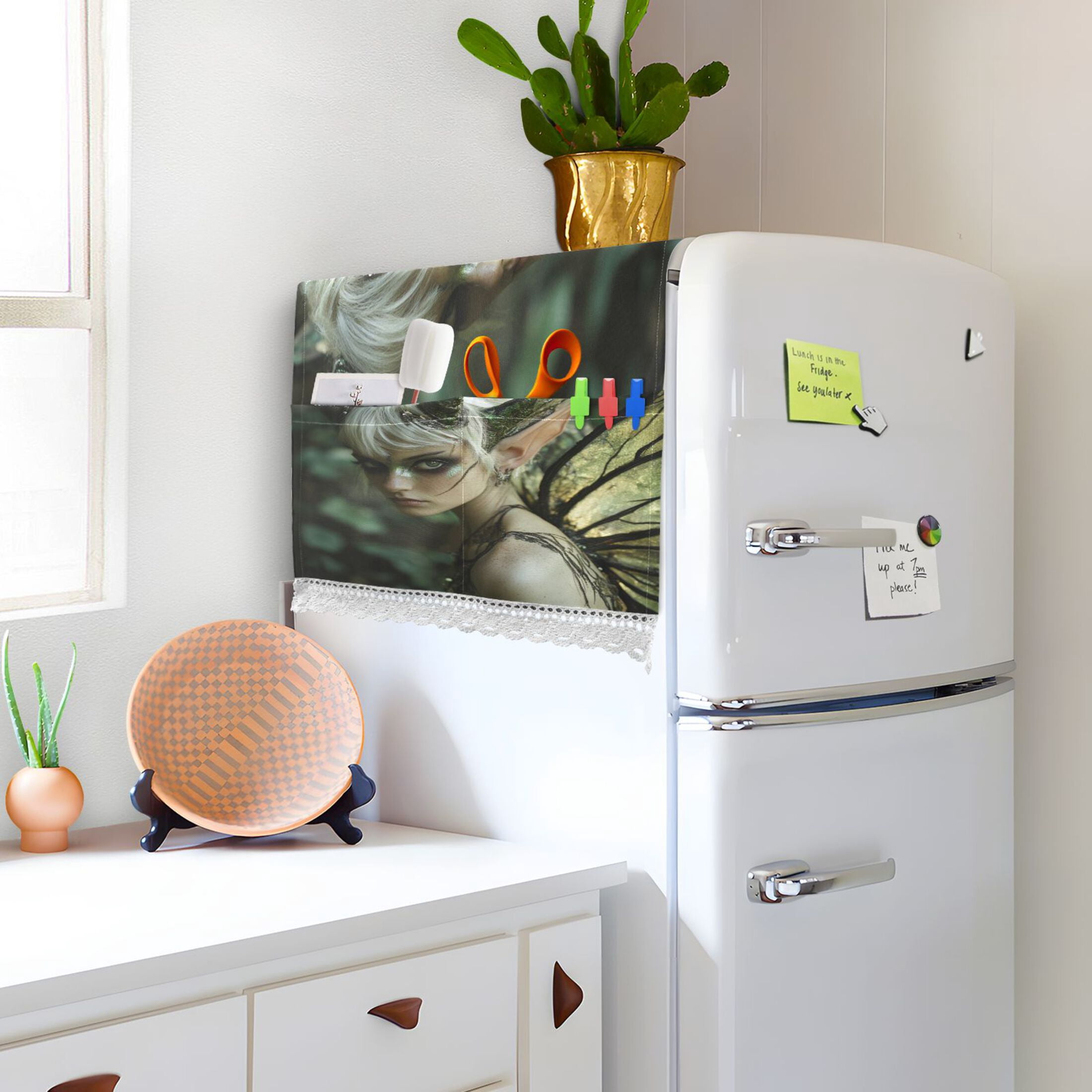 Demon Tinkerbell ElfWasher and Dryer Covers Dust-Proof and Oil Resistant Fridge Cover with 4 Storage Pockets Washing Machine Top Cover for Laundry Kitchen Home 51.2 x 22 In