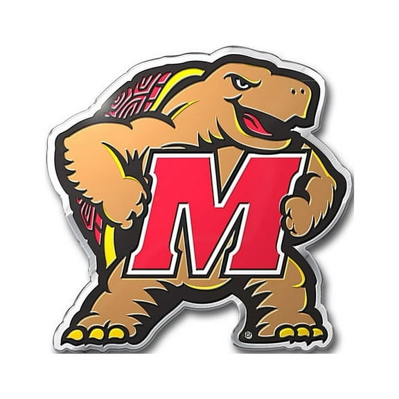 University of Maryland Terrapins Auto Emblem, Aluminum Metal, Embossed Team Color, Raised Decal Sticker, Full Adhesive Backing