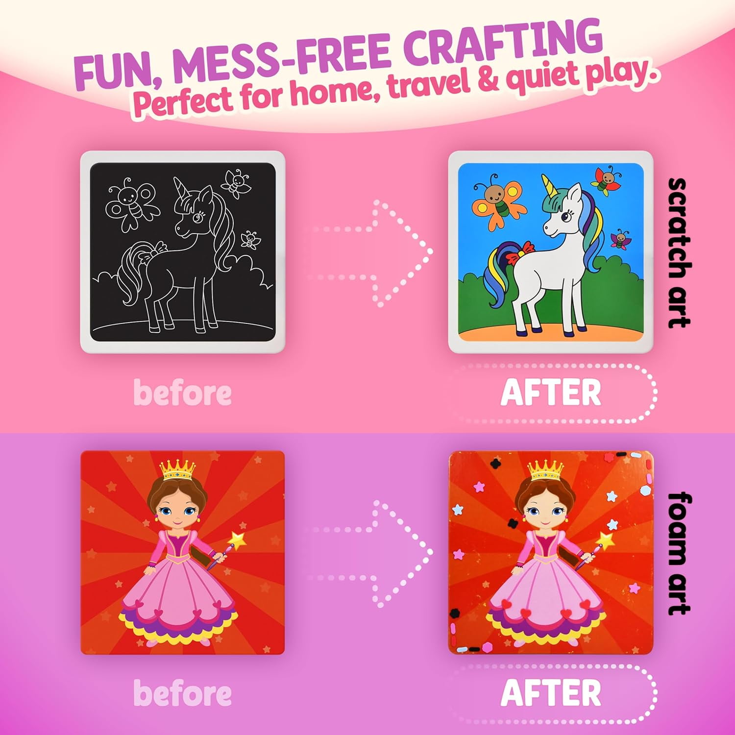 Gift Boutique Unicorn Princess Craft Kit for Girls, 24 Art Projects with Foam, Dot, Scratch & Foil Activities, Kids Craft Box for Ages 4–8