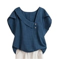 thumbnail image 5 of Kelon Blouses for Women Short Sleeve Shirts Crew Neck Linen Cotton Fashion Clothes Vacation Outfits Summer Going Out Basic Tee, XL, 5 of 7