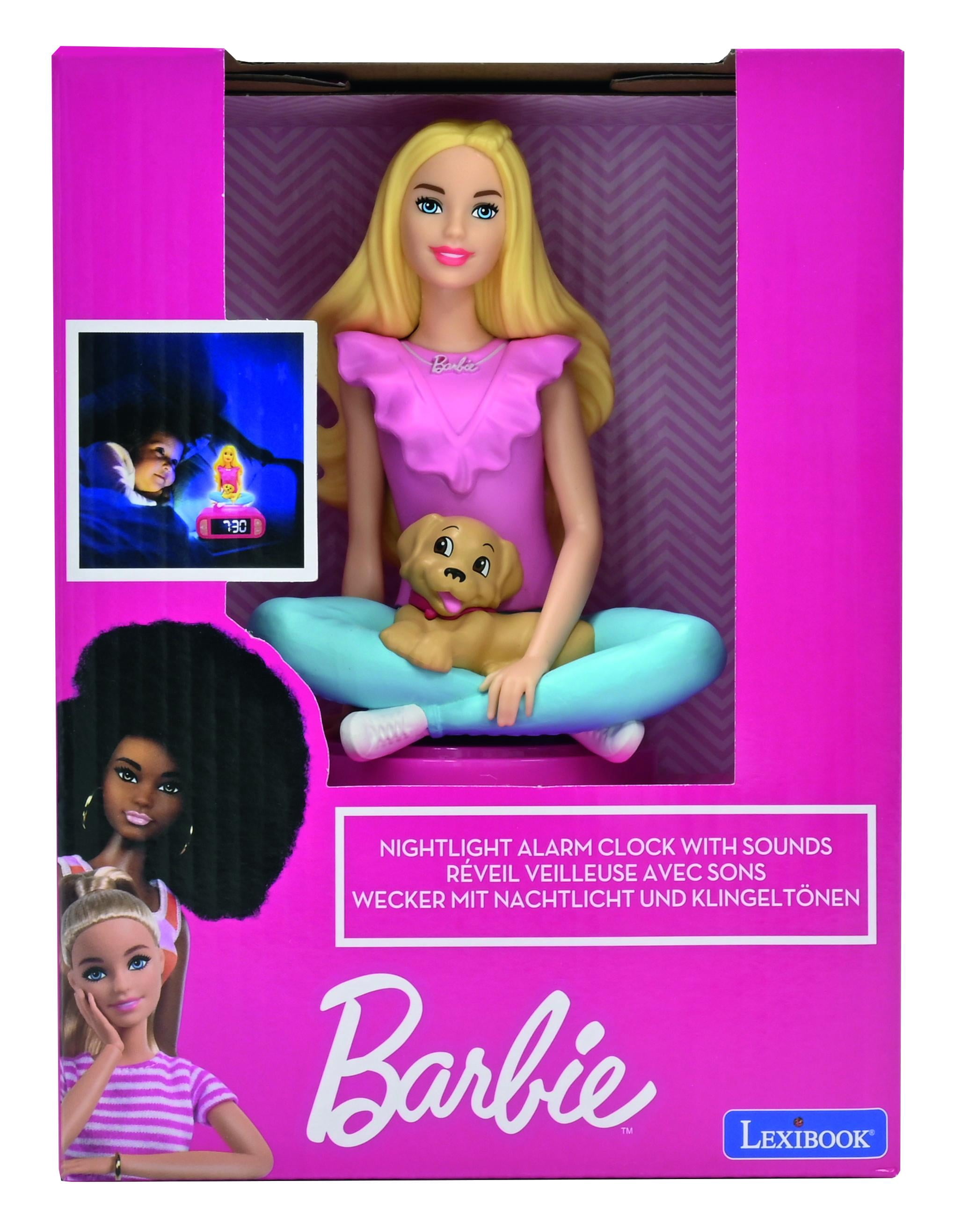 Lexibook, Mattel Barbie, Barbie Nightlight Alarm Clock, Sounds and Melodies, LCD Backlit Screen, Luminous, Snooze, Pink