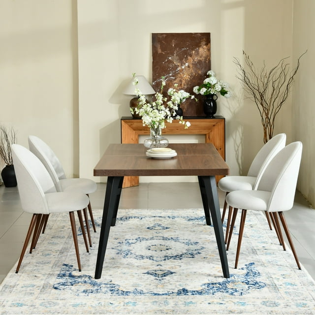 Homy Casa Modern 5-Piece Rectangular Fuax Walnut Dining Table Set with Padded Chairs