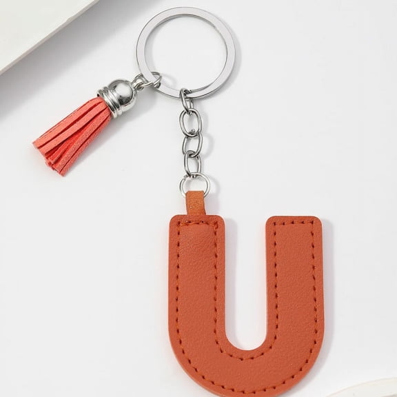 New Style Personality PU Leather 26 Alphabet Keychain Colorful Leather Tassel Letter Gift Pendant Decoration