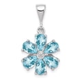 thumbnail image 4 of 925 Sterling Silver Rhodium Light Swiss Blue Topaz and Diamond Flower Shaped Pendant, 4 of 5