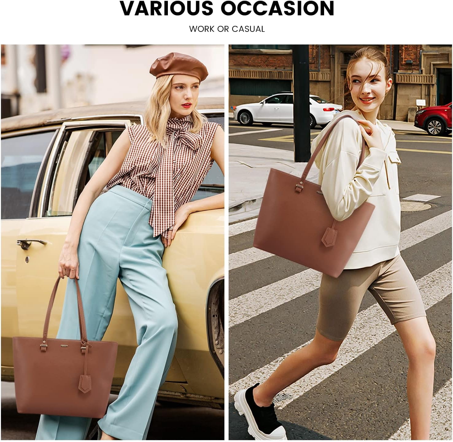 Lovevook Purses and Handbags for Women, Fashion Tote Satchel Shoulder Bag,Top Handle Satchel Bags Purse Set- 3pcs & Brown