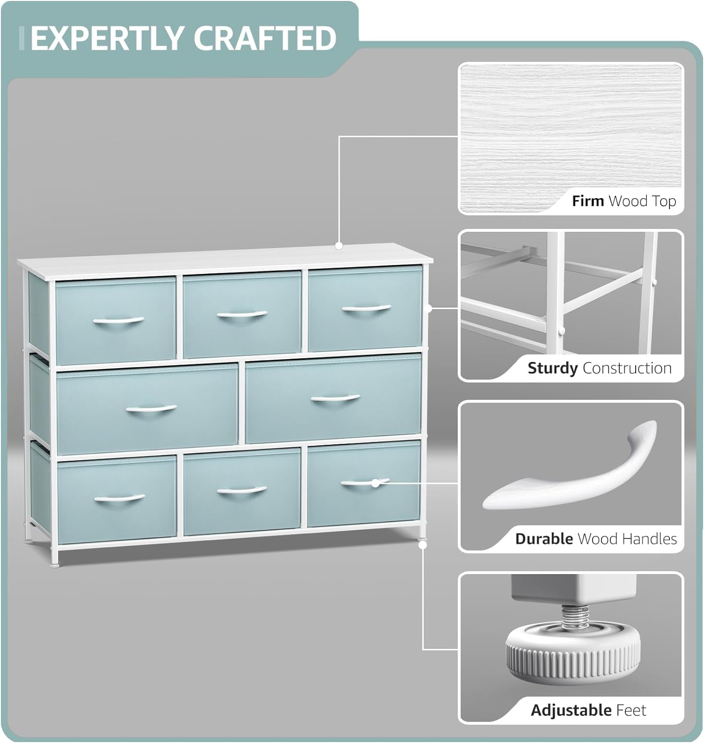 Sorbus Dresser with 8 Fabric Bins Drawers - Kids Furniture Storage Chest for Clothing Toys Organization, Bedroom, Closet (Aqua)