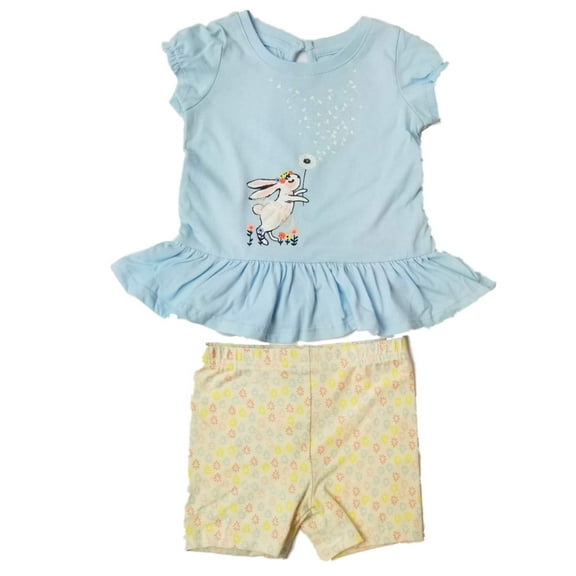 Girls Tutu Bunny Blue Shirt Flower & Flower Print Short Outfit Set L