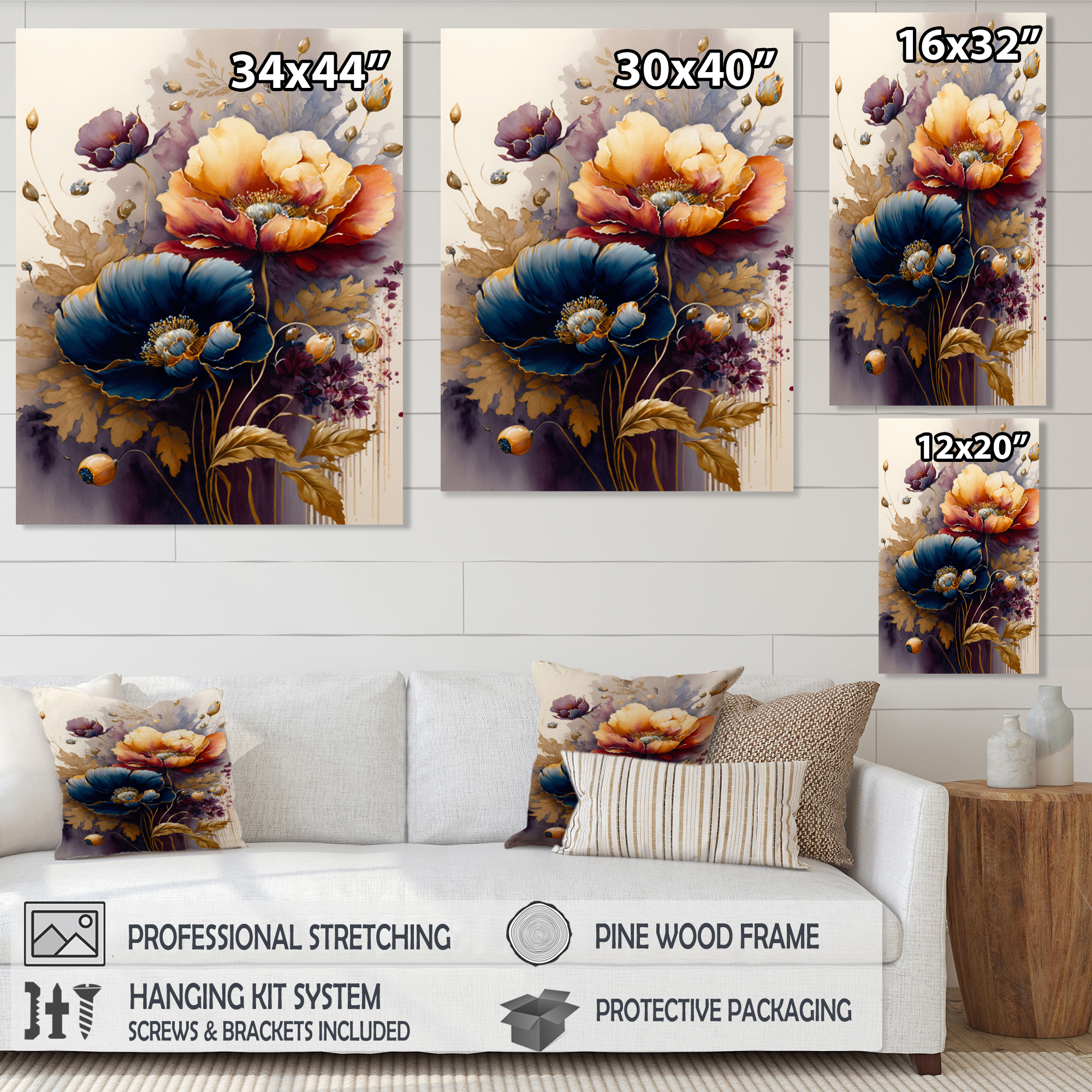 Designart Night Shade Poppy Floral Design IV Canvas Wall Art