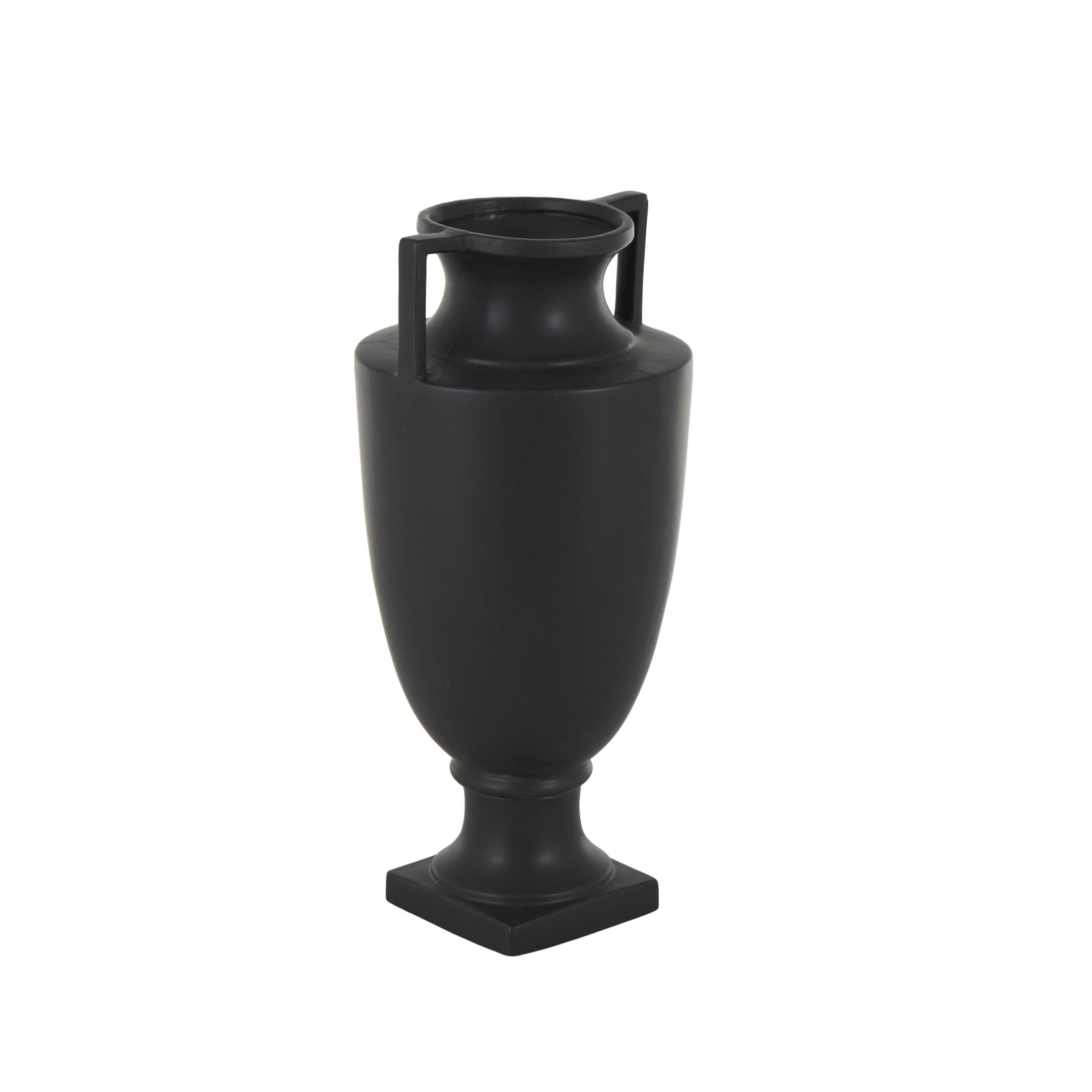 DecMode 22" Sleek Amphora Black Ceramic Vase with Handles