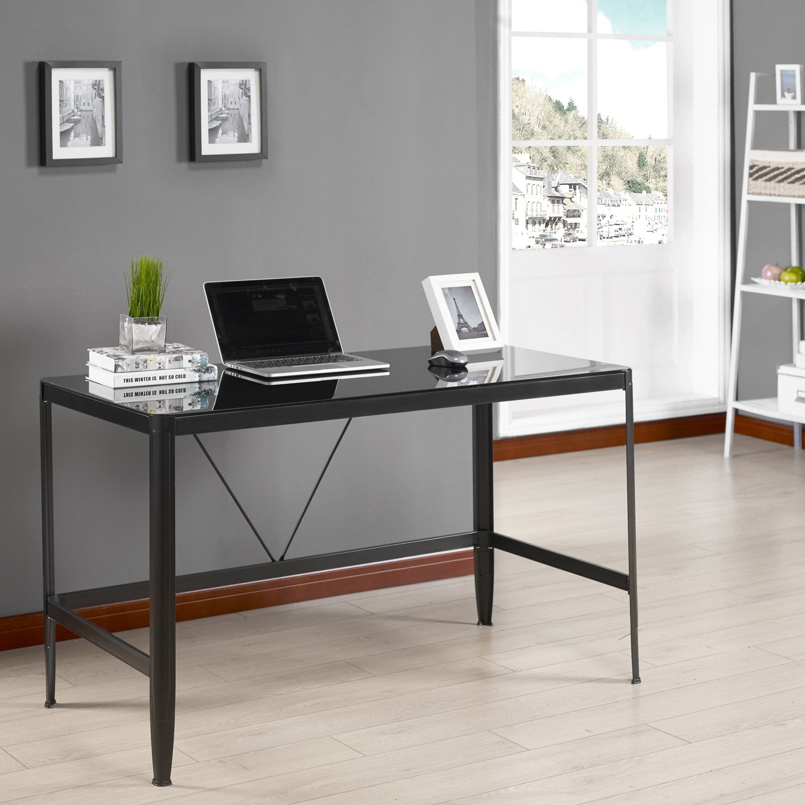K B Furniture Modern Metal And Glass Writing Laptop Desk