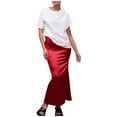 thumbnail image 3 of Women's Solid Satin High Waist Midi Long Fishtail Skirt Hidden Elastic Waistband Skirts, 3 of 6