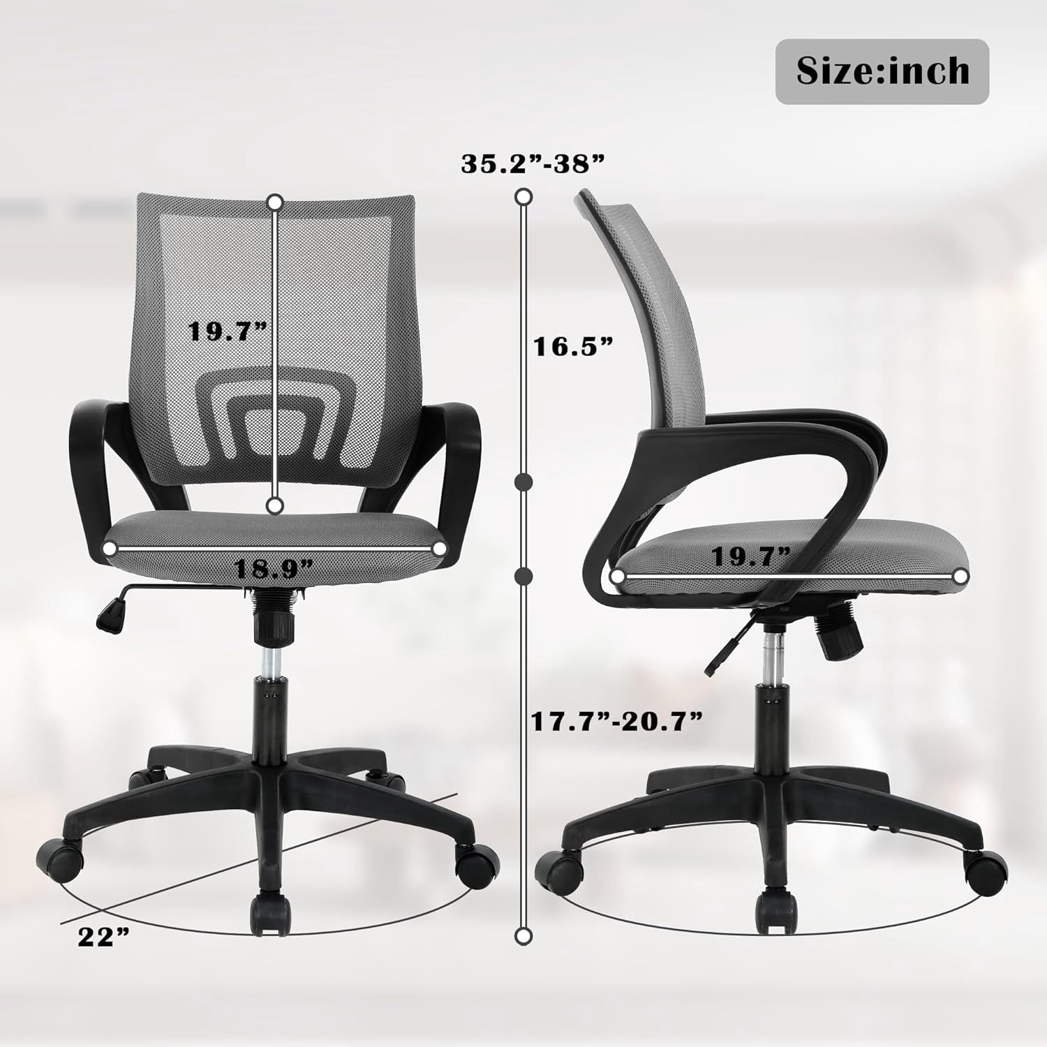 Dkelincs Ergonomic Office Chair Mesh Adjustable Computer Desk Chair with Lumbar Support for Home Office, Gray