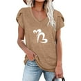 thumbnail image 2 of Summer Saving Wycnly Cute Tops for Women Heart Print V-Neck Short Sleeve T shirts Summer Fashion Petal Sleeve Breathable Comfy Tee Tunic Blouses Khaki L Clearance Clothes, 2 of 4