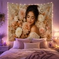 thumbnail image 2 of Black Woman Among Peach and Terracotta Flowers, Peaceful Maximalist for Flower Lovers, Floral Portrait Decor, Housewarming Gift, Tapestry Wall Hanging for Bedroom and Studio, 2 of 7