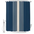 thumbnail image 2 of Shower Curtains for Bathroom, Navy Blue Beige Striped Waterproof Fabric Shower Curtain, Modern Farmhouse Retro Lines Decorative Bathroom Curtain for Bathtub, 72"x78", No Hooks Included, 2 of 9