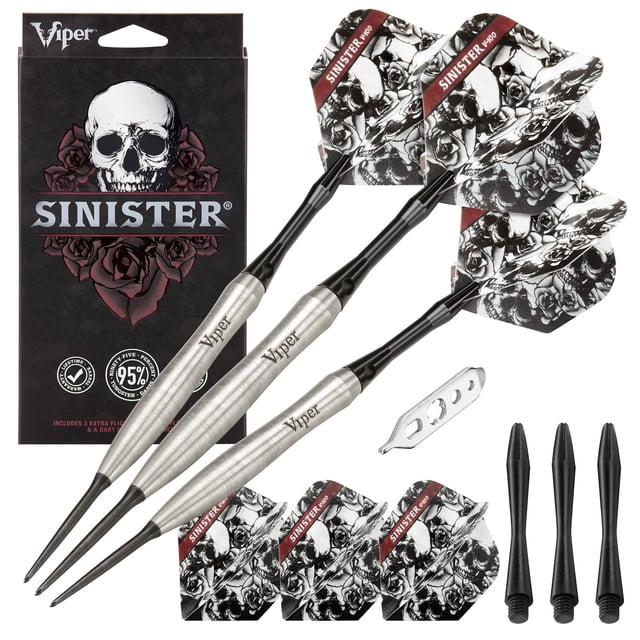 Darts Viper Sinister con punta de acero de tungsteno (95%), 24 g, color plateado