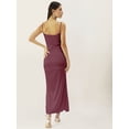 thumbnail image 3 of DressBerry Women's Solid Satin Ankle Length Dress Strappy Shoulders Sleeveless High Rise Round Neck Single Side Slit Western Style Gown Dress, 3 of 8