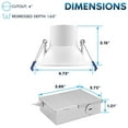 thumbnail image 2 of Luxrite 4" LED Recessed Ceiling Light J-Box 12W 5CCT 1160 Lumens Dimmable Canless Downlight Wet Rated IC Rated ETL 4 Pack, 2 of 6