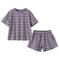 thumbnail image 2 of Delliss Girls 2 Piece Outfit Summer Striped Print Short Sleeve Loose Fit T-Shirt and Shorts Set Casual Activewear Sweatshirt, 2 of 9