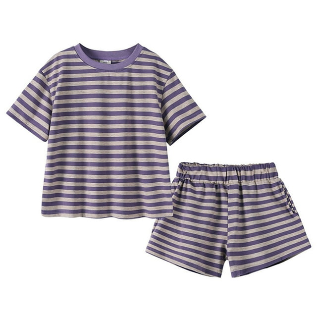 Summer Outfit Sets for Kids Clothes,Girls Outfit Sets,Boys In Summer Fashionable And Personalized Striped Short Sleeve And Shorts Two Piece Set